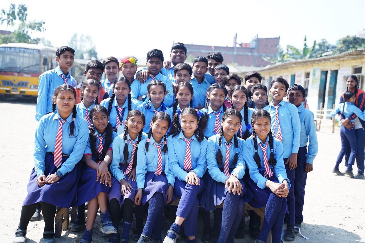 Class portrait in blue uniforms